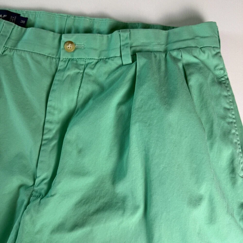 Vintage Polo Golf Ralph Lauren Fairway Shorts Size 38 Mint Green Tartan Crest